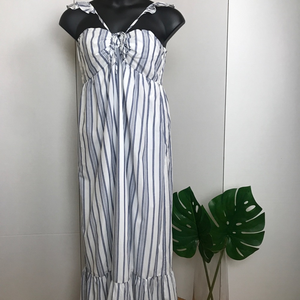 Target Striped Cotton Maxi Dress ruffle halter top